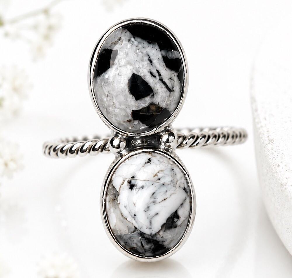 White Buffalo Sterling Silver Ring Native Southwestern Style Statement Sz 7.75
